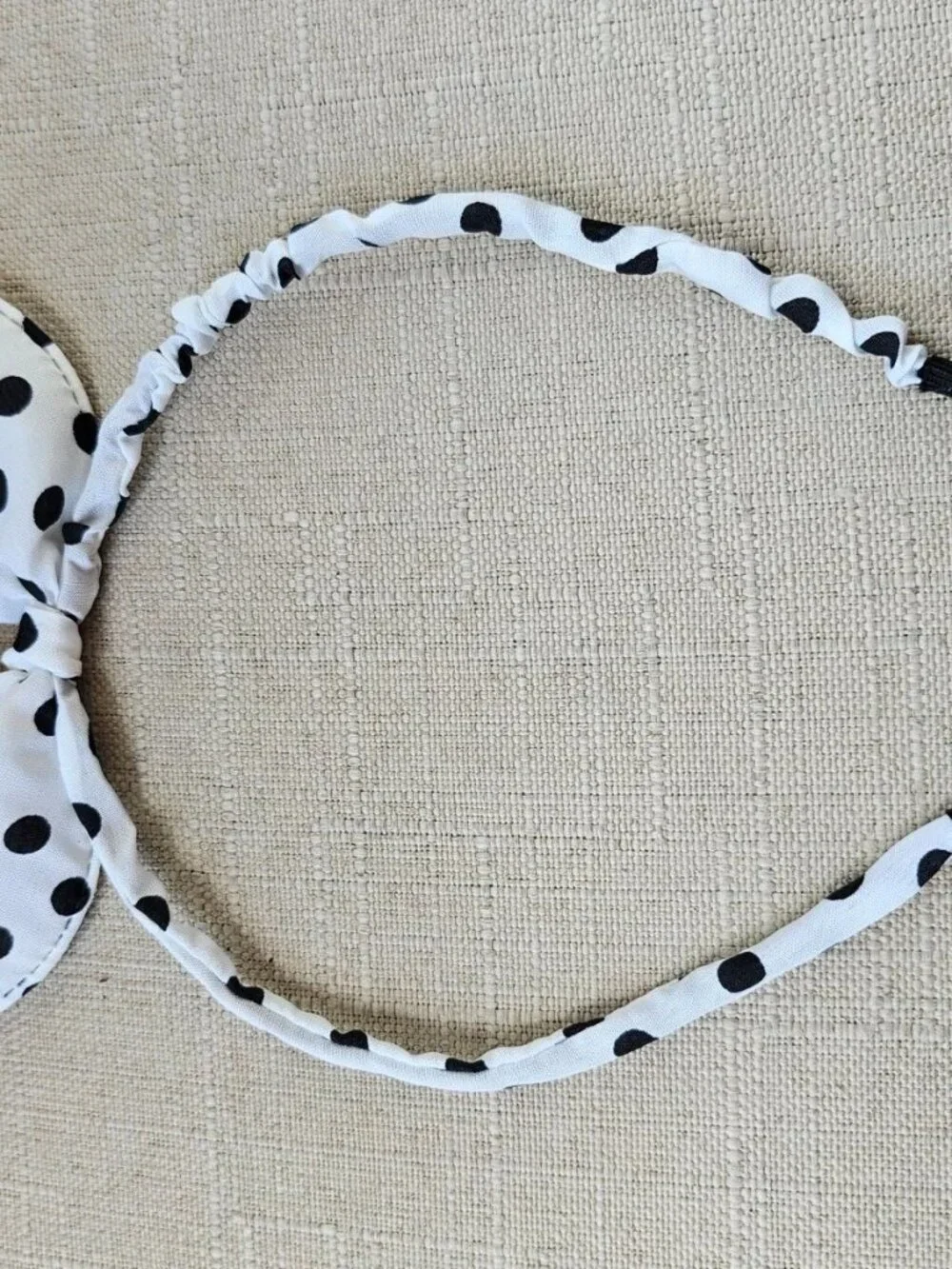 Girl Headband Black Polka Dots White Hair Catcher Bunny Ear Head Band